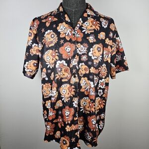 Birdy Men's Hawaiian Sugar Skull Skater Core Short Sleeve Button Down Size XL